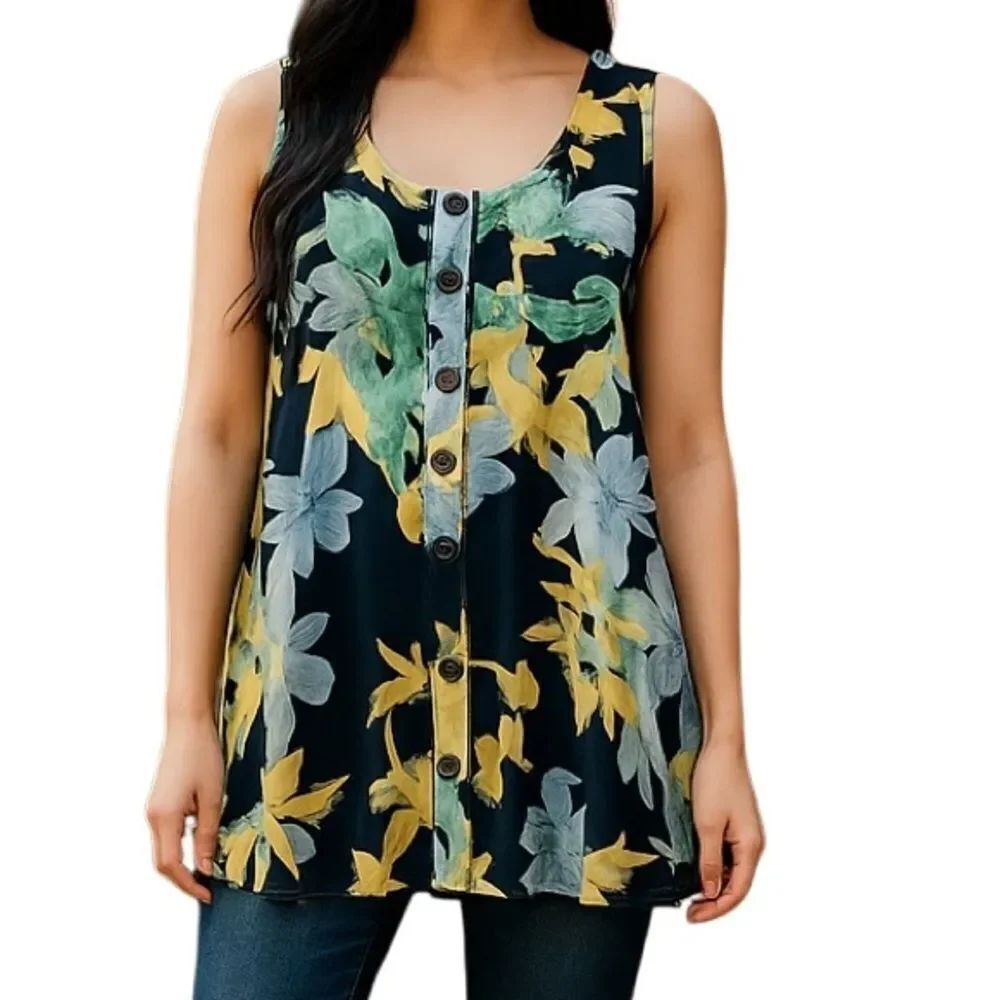 Valerie Stevens Women’s Floral Popover Sleeveless Top Size Medium